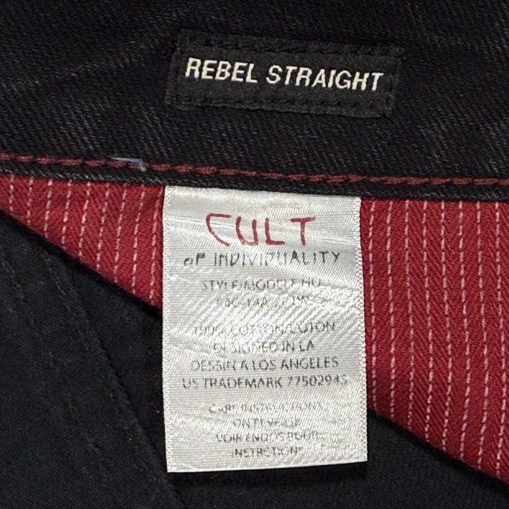 Cult Of Individuality Jeans Mens 40x33 Black Rebel Straight Selvedge Denim - Picture 9 of 16